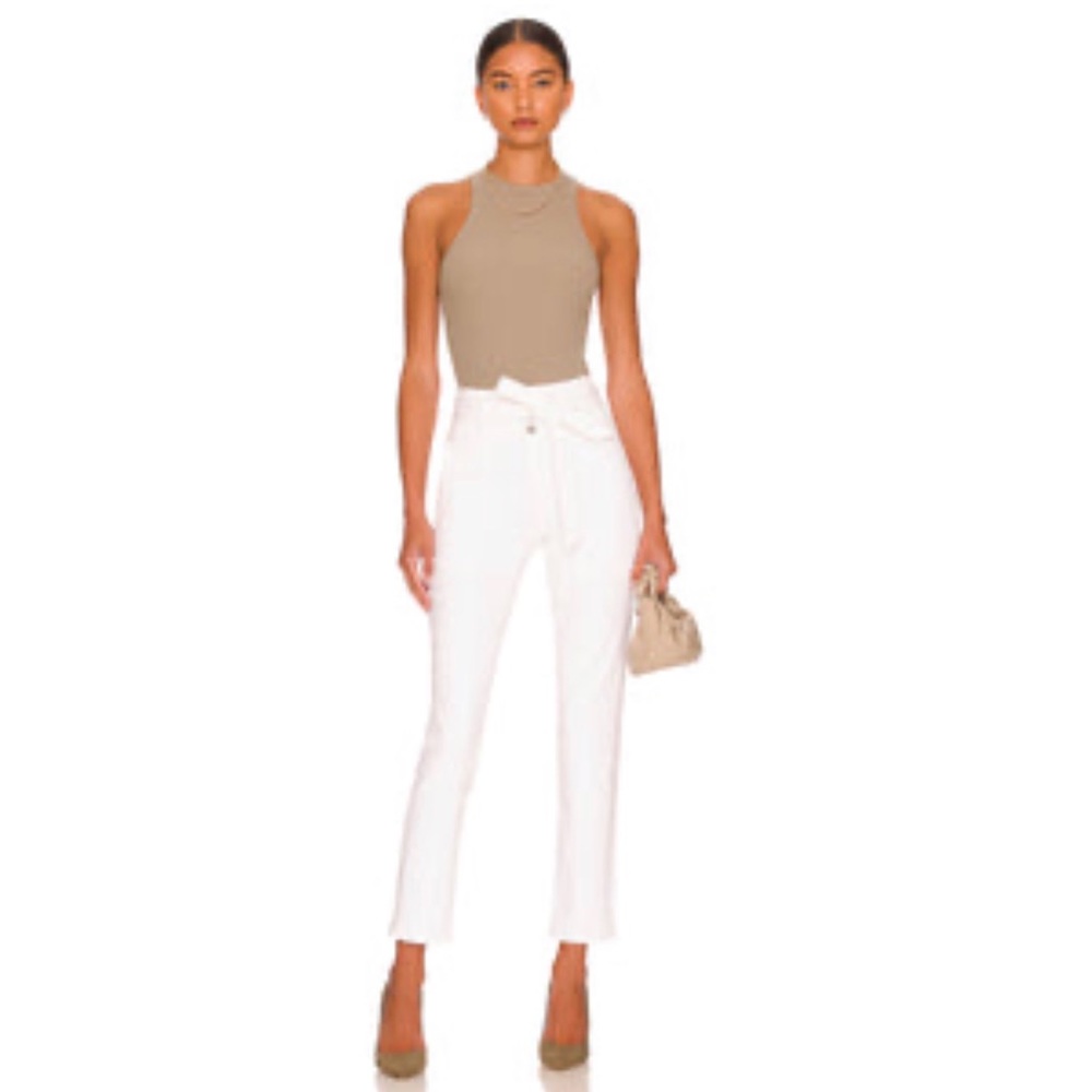 NWT Veronica Beard Logan Belted High Rise Straight Leg Jeans in White Size 32